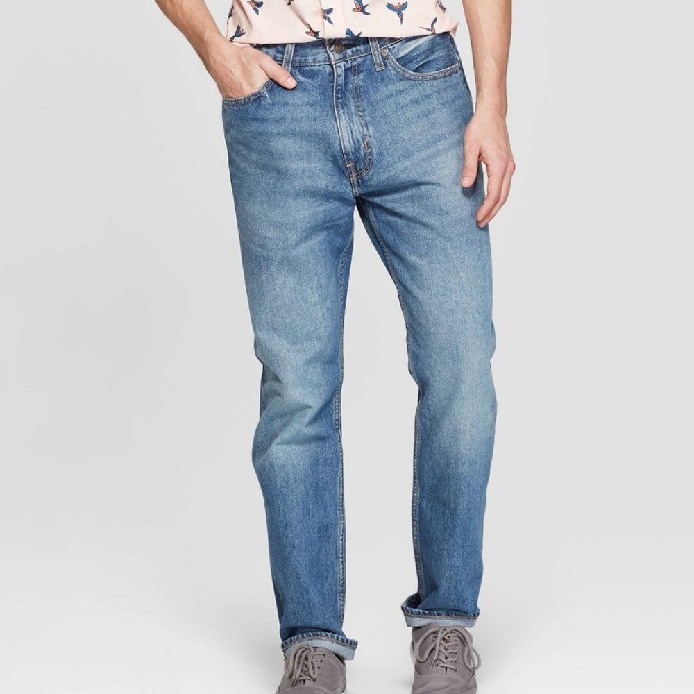 Men's Goodfellow Relaxed Denim Jeans 33x32 Straight Leg Blue  Medium Wash NEW